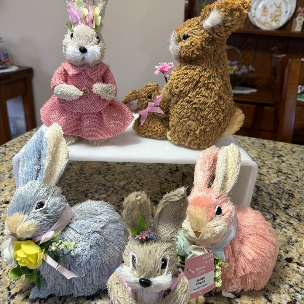 5-Easter Bunny Decorative Plush Set - Pink, Blue, Brown